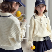2025牛哆哆秋冬绵羊毛混纺毛衣男女童软糯学院风翻领针织衫18570