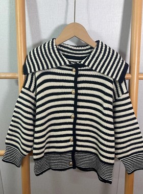 大E小e秋冬款毛衣女童条纹翻领针织外套洋气中大童线衫82536