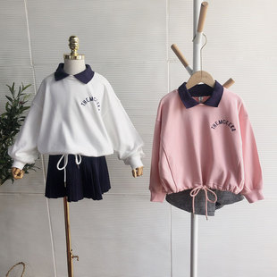 翻领可爱女童打底衣一体绒衫 收腰卫衣韩版 50859 短款 牛哆哆秋冬款