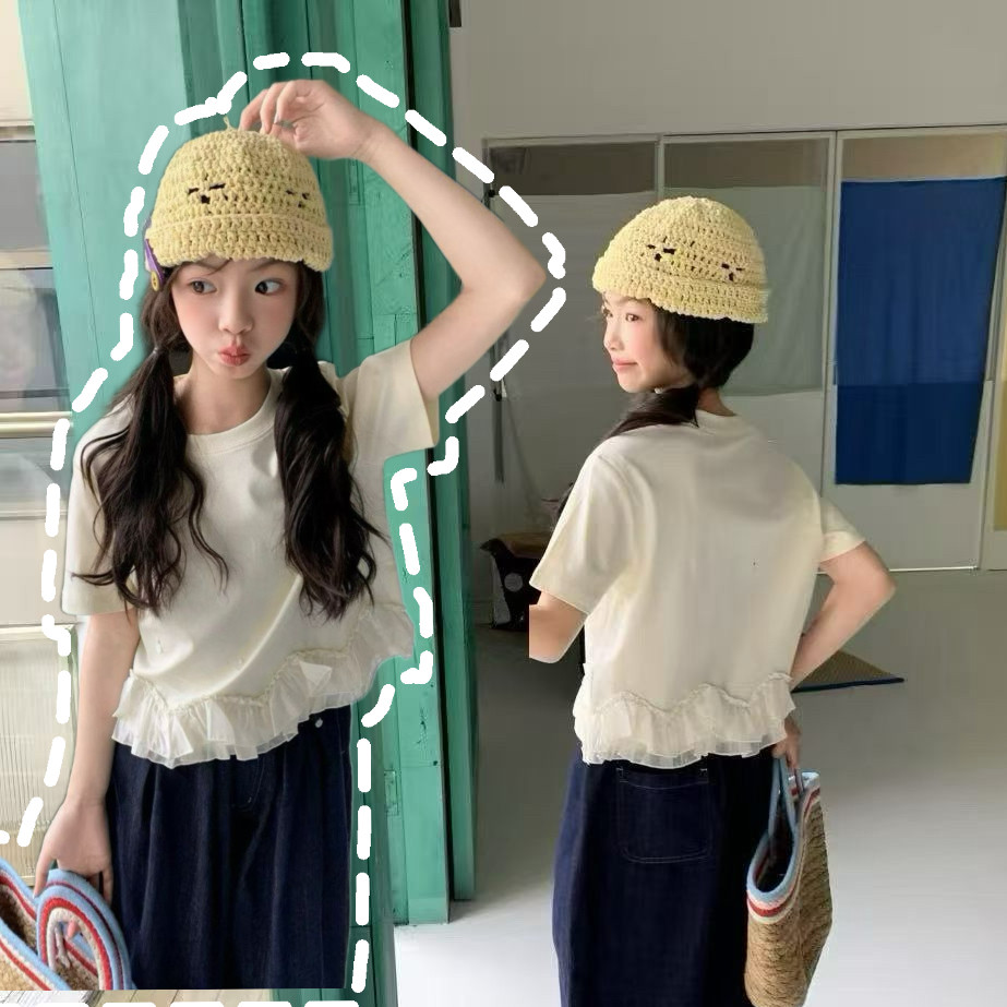 童乐鱼2026夏款女童韩版亮片蕾丝花边甜美气质短袖T恤中大童32003图片