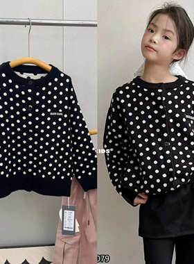 牛哆哆2024秋冬季款女童圆点单排扣针织衫休闲洋气毛衣外套12079