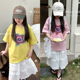 短袖 女童宽松肥大版 T恤休闲五角星上衣5135 新款 嗨大E小e2024夏季