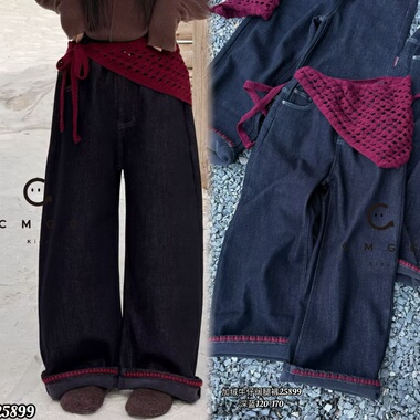 叫我格格2025冬季新款女童刺绣直筒裤一体绒休闲屁帘牛仔裤25899