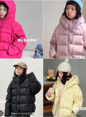 牛哆哆2025冬男女童三防连帽羽绒服中大童90白鸭绒短款外套55073