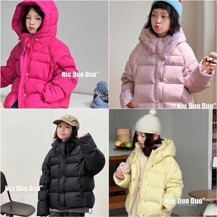 牛哆哆2025冬男女童三防连帽羽绒服中大童90白鸭绒短款外套55073