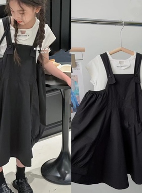 牛哆哆夏季新款女童设计师风黑色吊带裙休闲洋气长裙33852