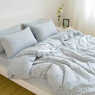 日式 全棉水洗棉四件套亲肤良品简约条格纯色纯棉1.2m三件套SX3568