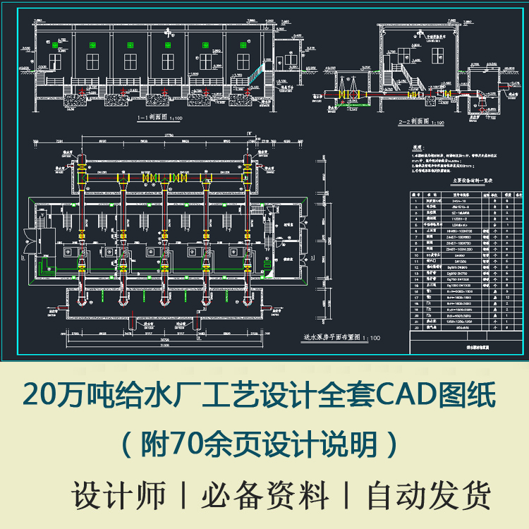 20万吨给水厂工艺设计全套CAD图纸附70余页设计说明