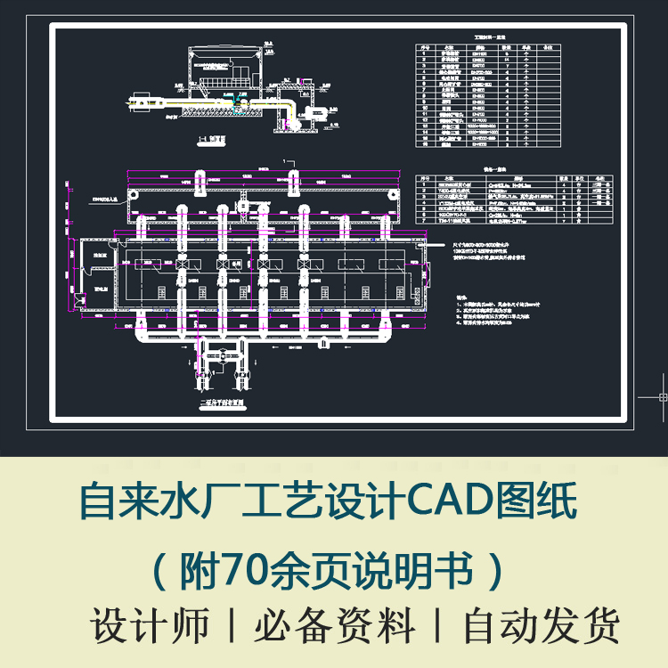 自来水厂工艺设计CAD图纸附70余页说明书
