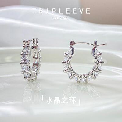水晶之环！简约百搭精致轻奢气质小耳圈耳扣耳环冷淡风高级感耳饰