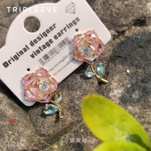 淡粉蔷薇 专柜捡漏施家水晶温柔粉色灵动花朵轻奢小耳钉 可改耳夹
