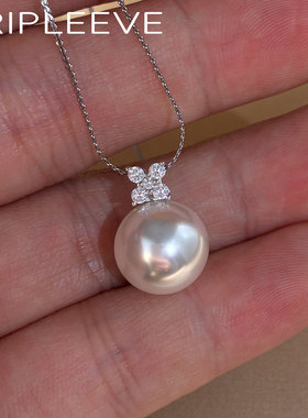 通体925纯银经典四叶草戴妃珍珠吊坠锁骨链项链人造澳白akoya天女