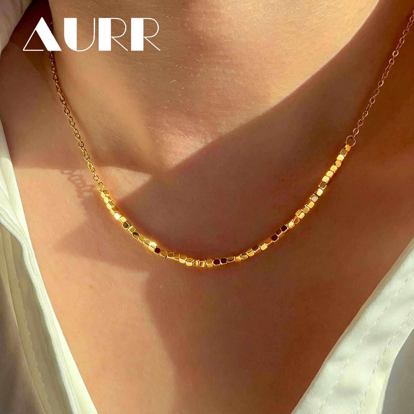 AURR碎金子小方糖!金店同款K金平替项链精工316L钛钢不掉色锁骨链