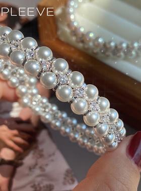 超好戴!满钻澳白珍珠双层手镯通体925纯银手链女小众轻奢高级开口