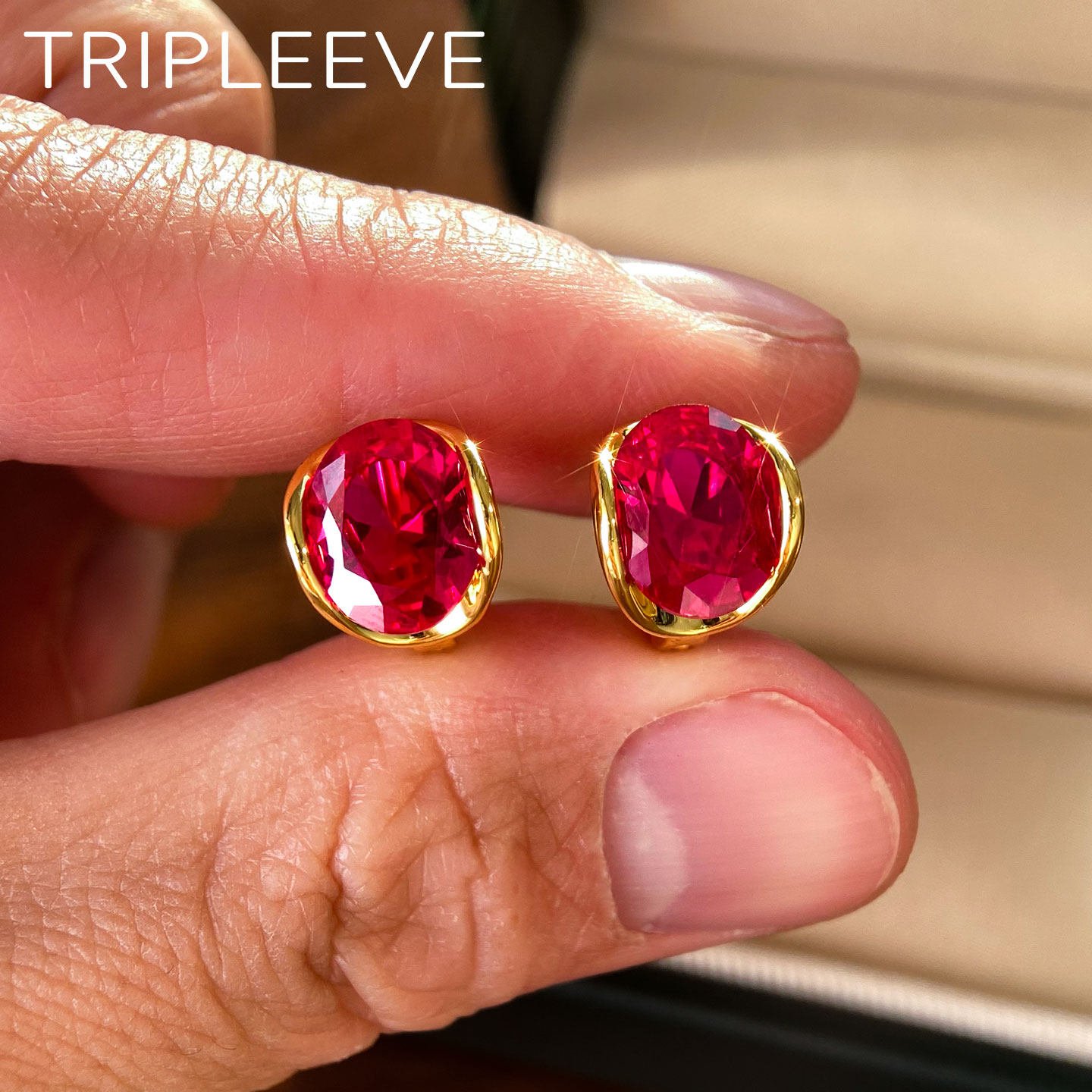 新年鸿运培育红宝石耳扣2026新款弧形贴耳18k真金电镀爆款鸽血红,饰品/流行首饰/时尚饰品新,耳环,淘宝优惠券,粉丝福利购,淘宝优惠卷