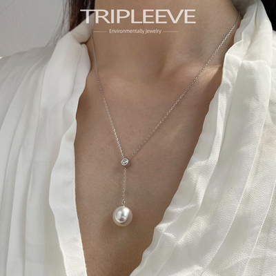 泡泡钻18k金可调节澳白珍珠项链吊坠南洋金珠Y字链s925纯银爆闪