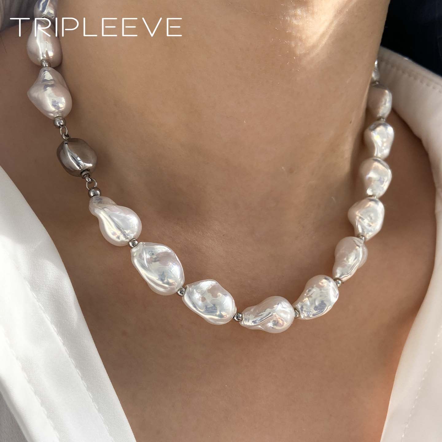 野生无序之美！极光伴彩澳白大巴洛克珍珠项链原创设计小众锁骨链