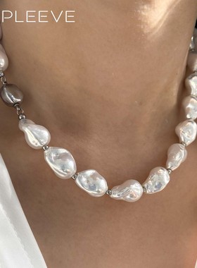 野生无序之美！极光伴彩澳白大巴洛克珍珠项链原创设计小众锁骨链