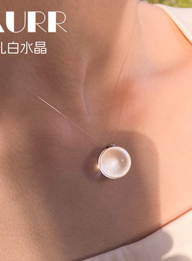 悬浮大灯泡！天然全净8A巴西白水晶吊坠鱼线项链牛鼻孔无孔锁骨链