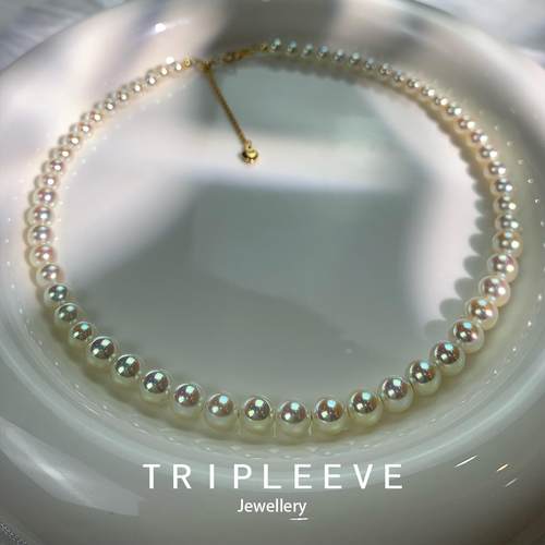 限量版!干枯玫瑰淡金渐变珍珠项链6-8mm塔链南洋浅金珠毛衣链塔链