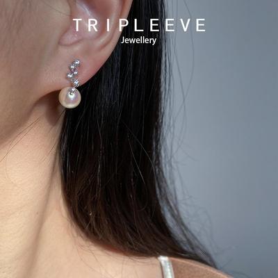 Akoya繁星之夜珍珠耳钉耳环S925通体纯银精致微镶气质通勤耳饰