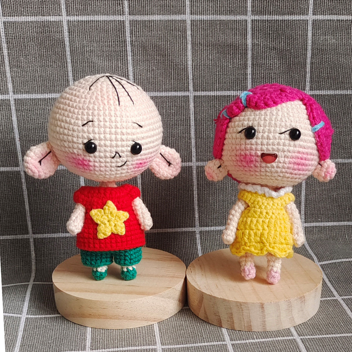 青梅竹马大耳朵胡图图小美情侣钥匙扣玩偶挂件 毛线编织人偶摆件