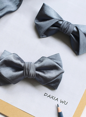 吴大侠铁灰色灰蓝色领结煲呔蝴蝶结婚新郎伴郎婚礼西装衬衫敬酒男