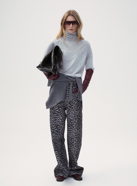 FRONTROWSHOP 豹纹回归灰色厚织宽腿牛仔裤