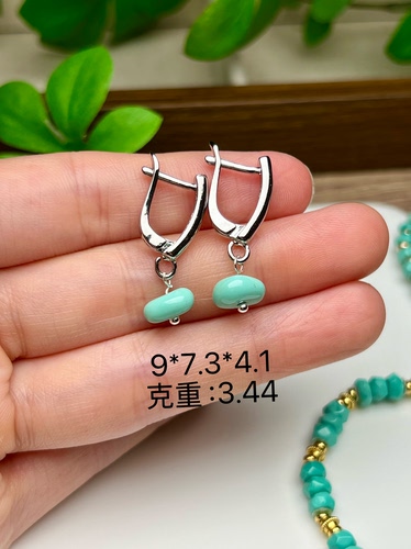 湖北原矿绿松石高瓷精工玉化料随形藏扣隔珠DIY耳坠耳饰