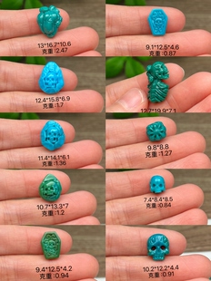 原矿绿松石高瓷精工特色果冻玉化蓝绿骷髅牌挂坠侧挂 盛观骷髅