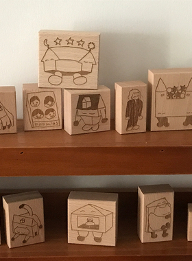 木质印章03/13款 盯鱼的猫 日月屋 房间里的小人 封面猫 三脚书..