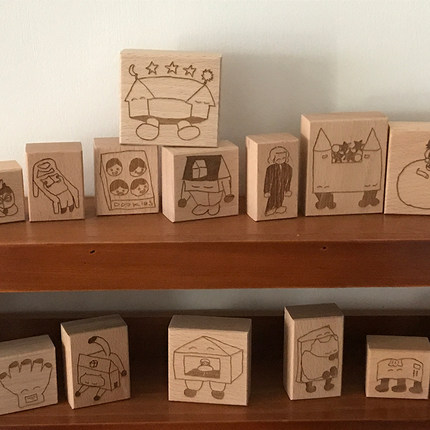 木质印章03/13款 盯鱼的猫 日月屋 房间里的小人 封面猫 三脚书..