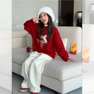 【摇到好运】西西家女童2025冬加厚百搭毛衣儿童过年针织衫JX339