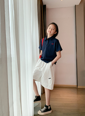 西西家女童2025夏季新款翻领Polo衫儿童潮流百搭短袖T恤JX420