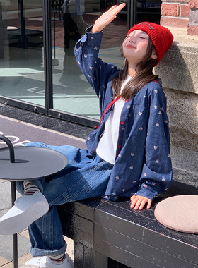 西西家女童2026春季新款可爱小熊衬衫儿童休闲翻领上衣DF15219