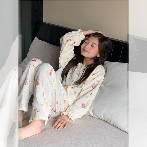 西西家女童夏卡通长袖睡衣套装