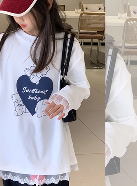 【甜心熊】西西家女童2026春款蕾丝边长袖T恤儿童百搭上衣JX15369