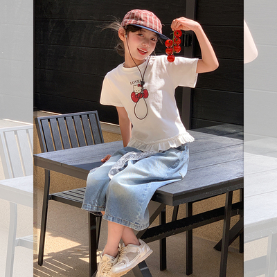 【精致甜】西西家女童2025夏新款短袖T恤儿童花边百搭上衣KD9152