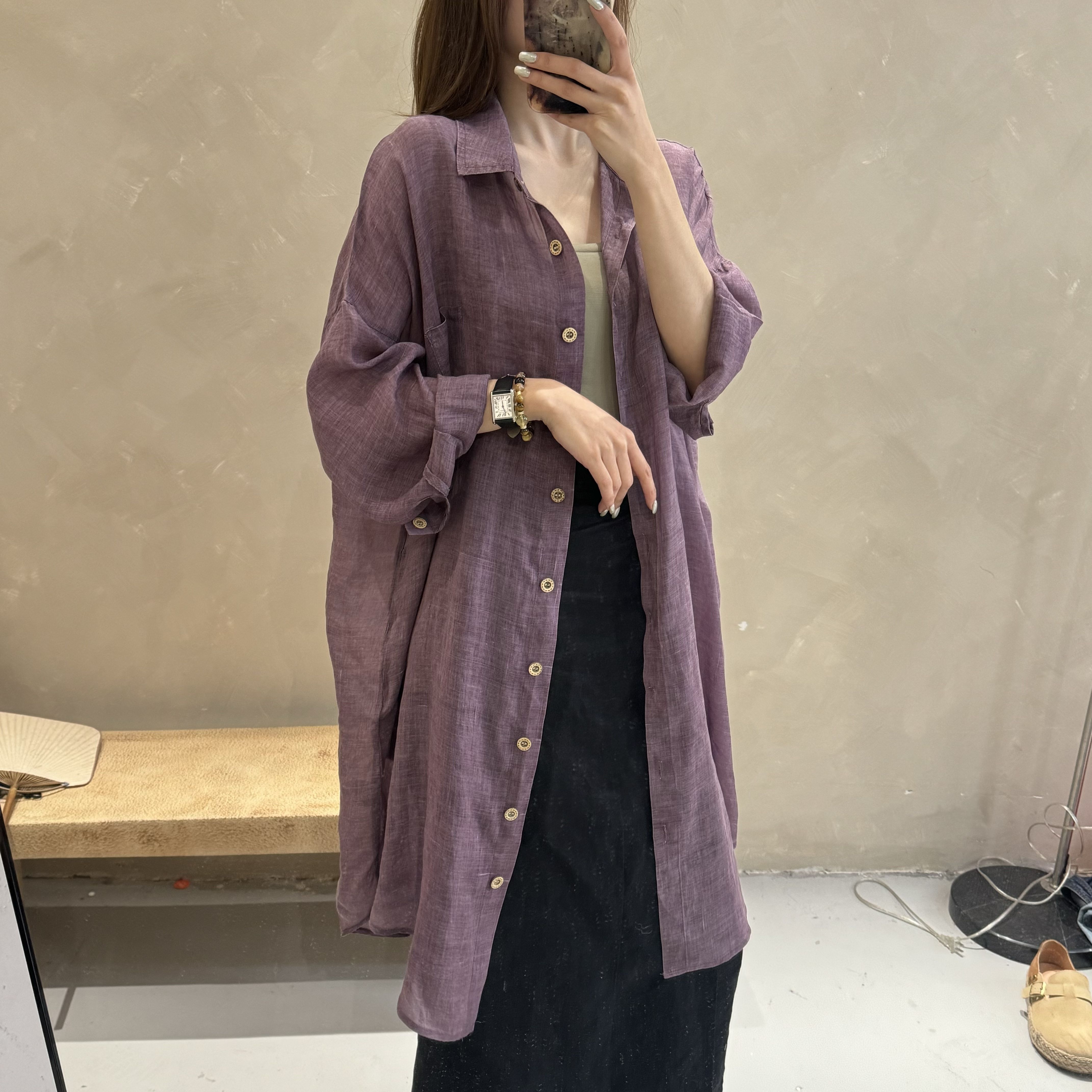 中长款苎麻休闲衬衣显瘦款式