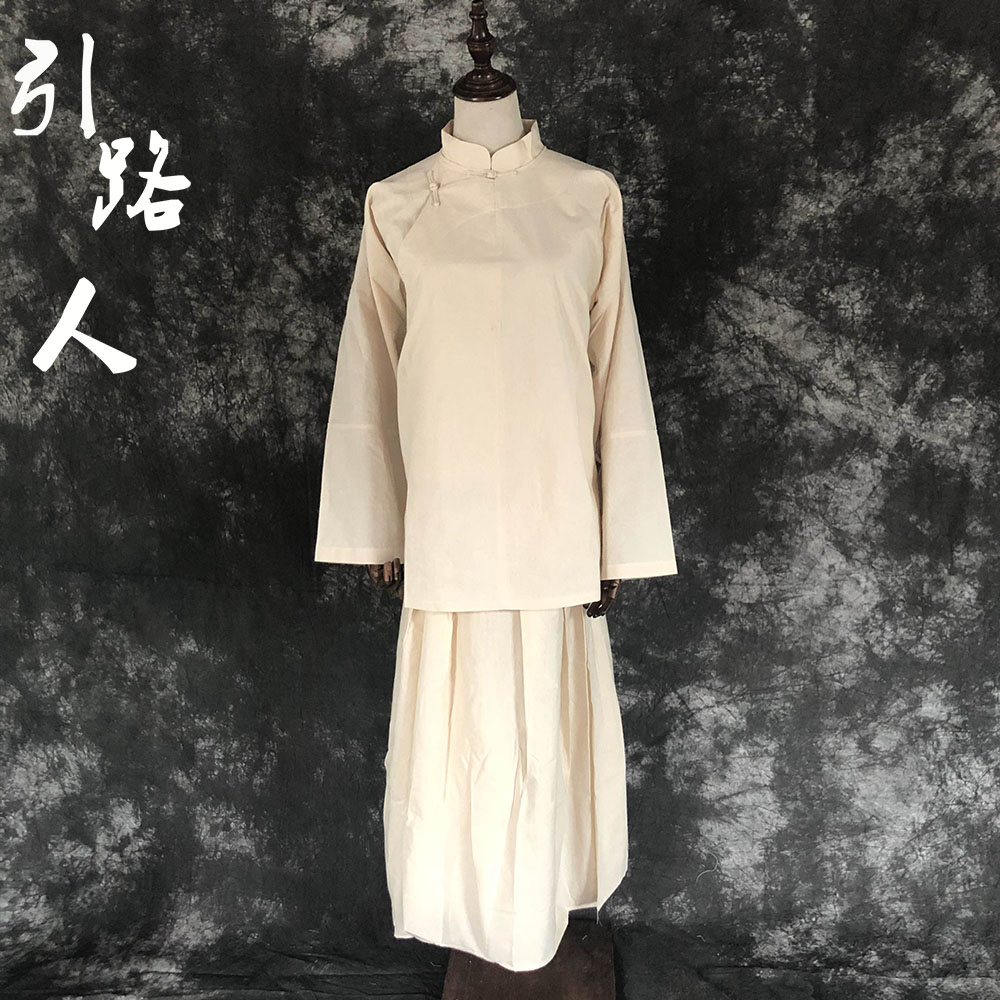 引路人孝服男女丧葬纯棉衣服白帽葬礼用品传统丧服孝衣裤套装包邮