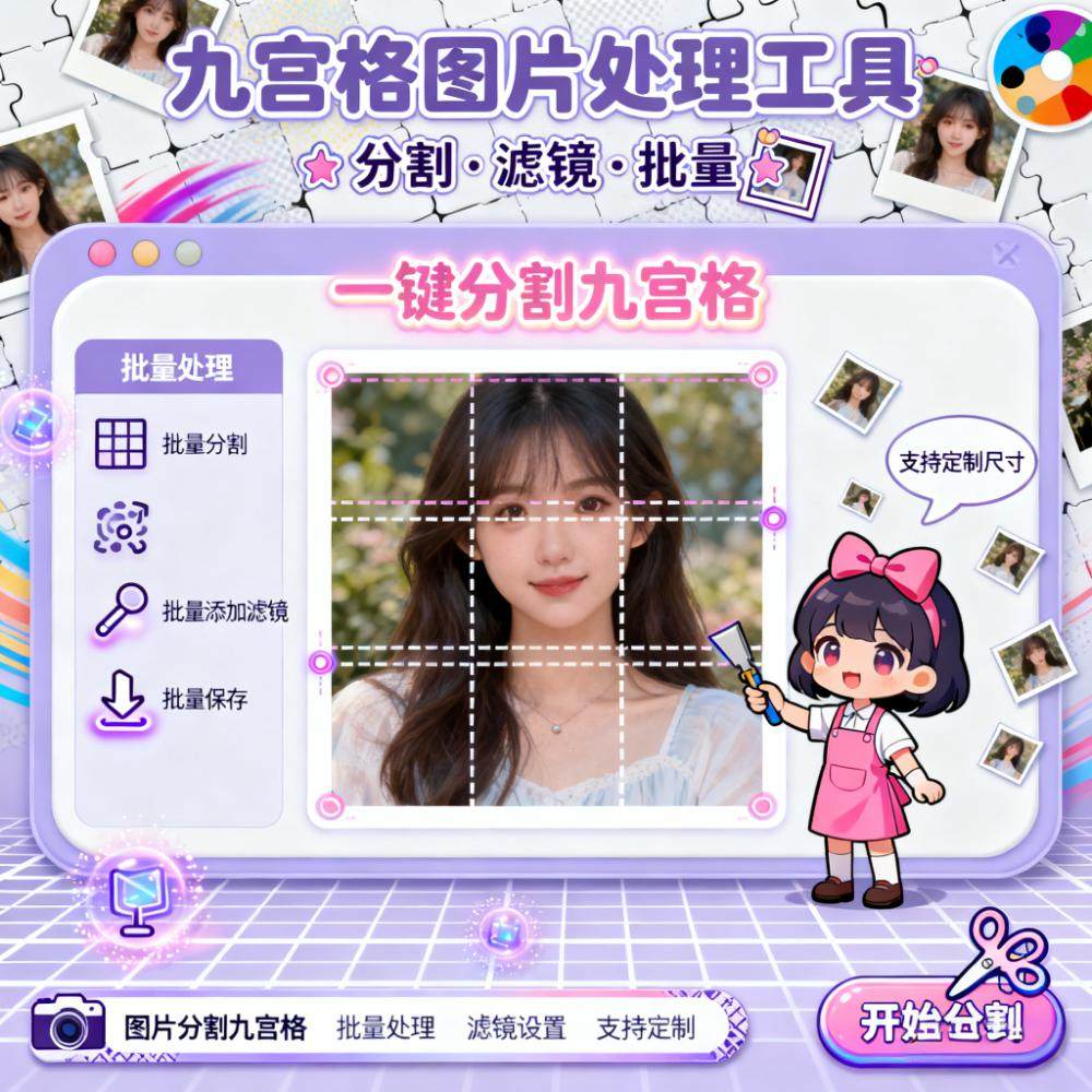 九宫格图片处理工具支持批量处理滤镜设置等支持定制