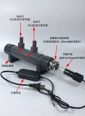 过流式杀菌灯鱼缸紫外线uv消毒灯潜水灭菌灯杀菌除藻灯外置