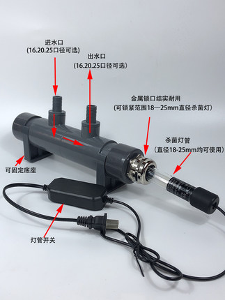 过流式杀菌灯鱼缸紫外线uv消毒灯潜水灭菌灯杀菌除藻灯外置