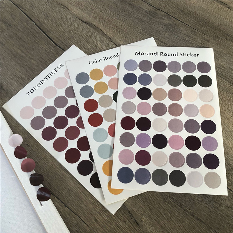ins韩风莫兰迪色圆形贴纸卡片圆圈贴大地色复古贴纸