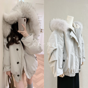 现货2025冬季 超大真貉子毛领派克服连帽羽绒服女保暖加厚外套 新款