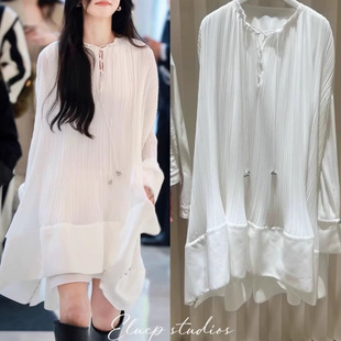 现货春晚任敏周雨彤同款白月光连衣裙压褶仙女娃娃裙2025早春新款