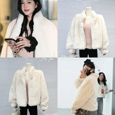立领环保皮草外套白毛绒宽松显瘦