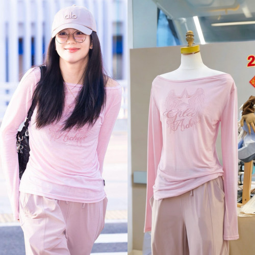 韩系斜肩翅膀星星防晒长袖T恤