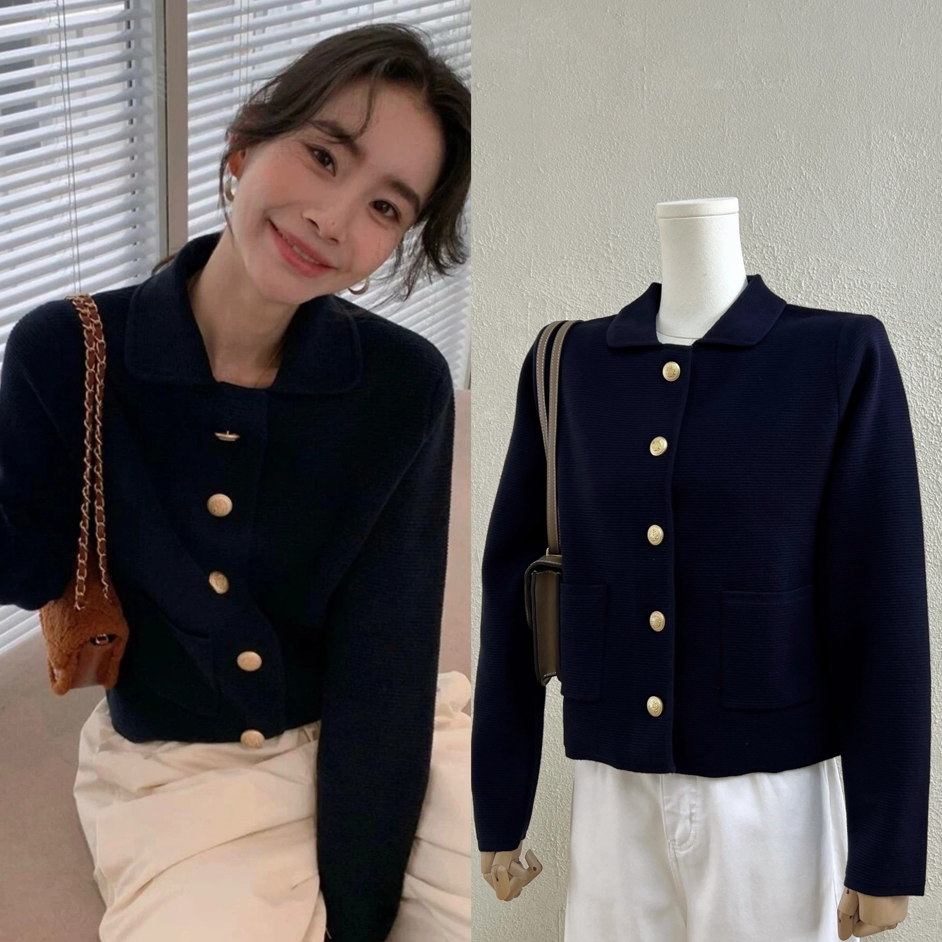 现货ELUCP早秋新款复古翻领针织高级感职场通勤小香风气质上衣女,女装/女士精品,毛针织衫,淘宝优惠券,粉丝福利购,淘宝优惠卷