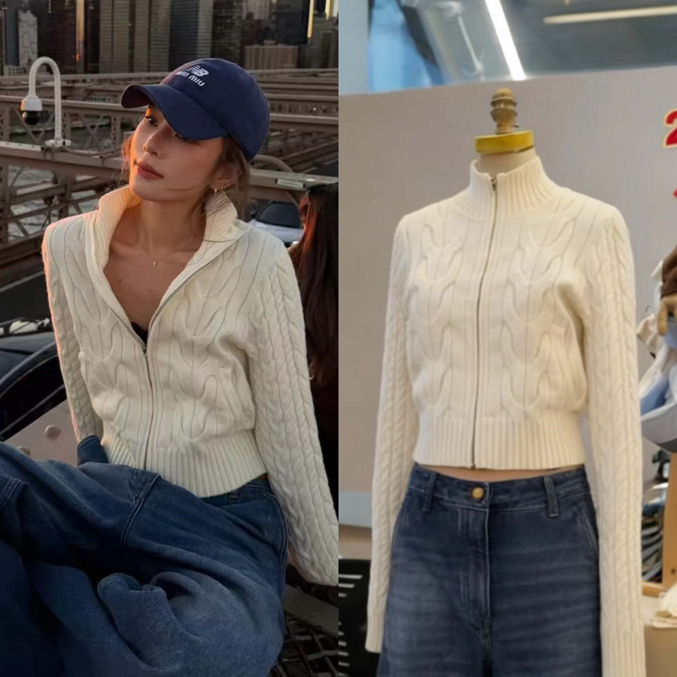 博主ranran同款麻花拉链毛衣开衫女2025冬新款立领长袖针织衫上衣